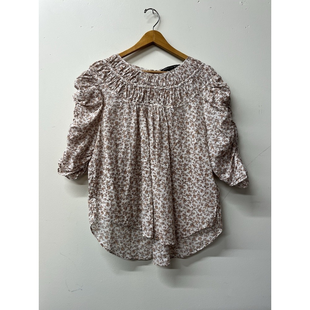 Veronica Beard Kali Smocked Floral Blouse Size Xl Puff Sleeve Boho Cotton Top